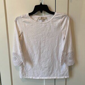 LOFT Three Quarter Sleeve Tee with Embellishment Detail - White